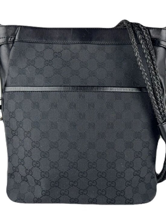 Gucci Handbags - Auth GUCCI Shoulder Bag Black GG Canvas/Leather - z8723